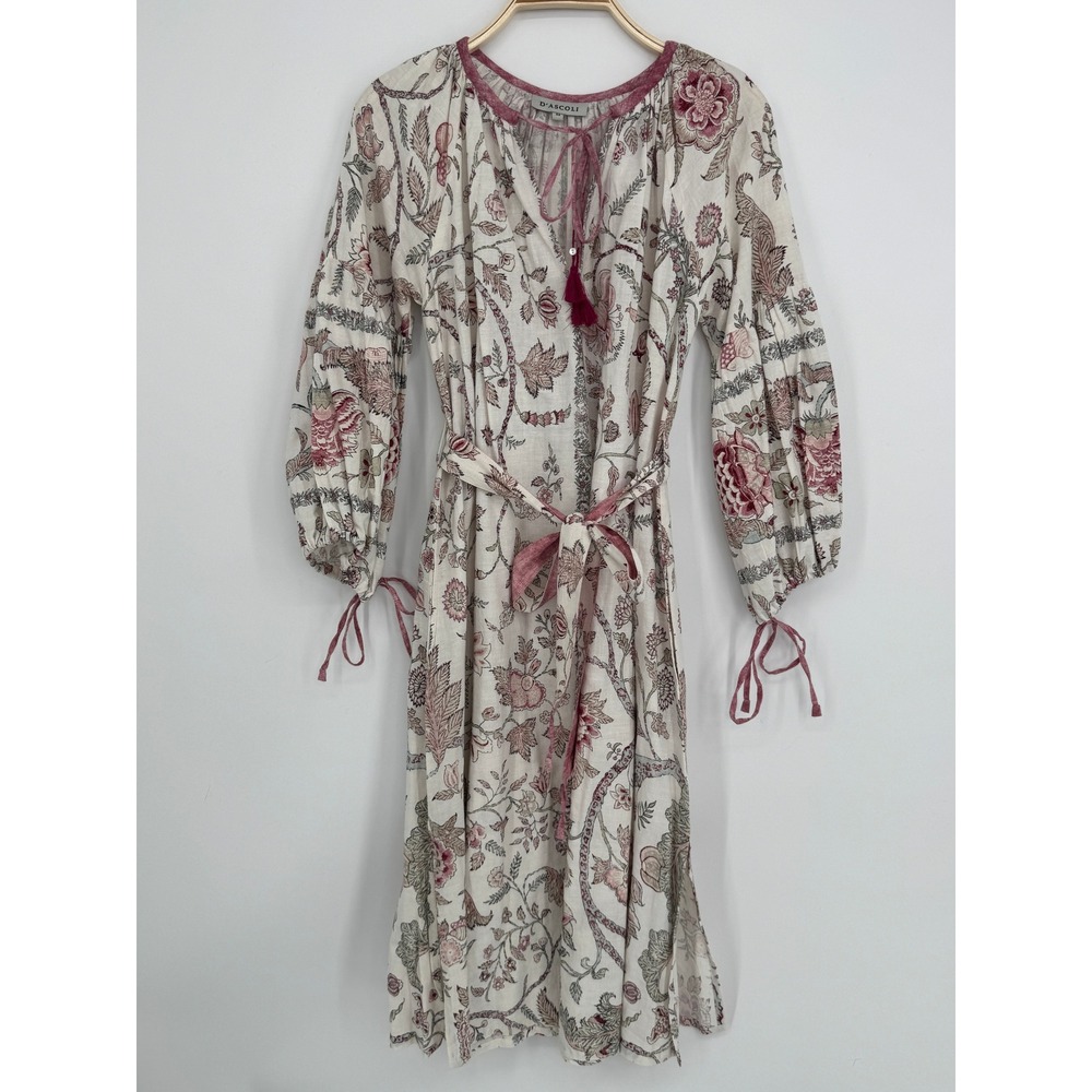 D'Ascoli Tuckahoe Floral Print Midi Dress Medium Boho Cottagecore Hand Woven - Picture 2 of 13